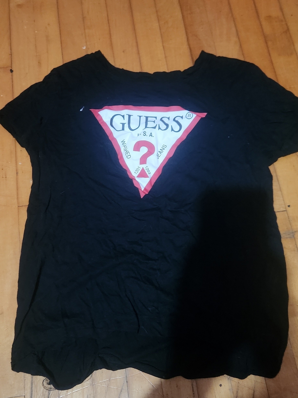 GUESS Black Tee with Red & White Triangle Logo